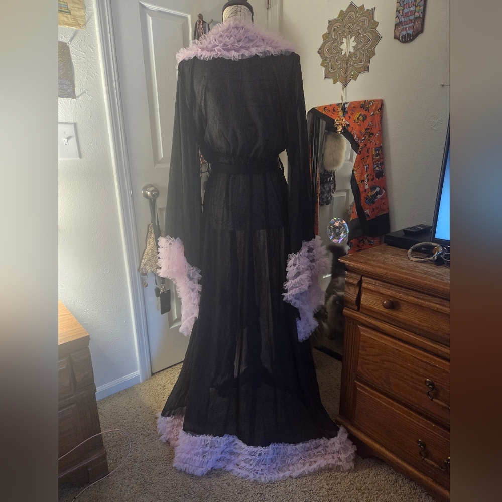 Dolls Kill Black and light purple Sheer Robe size XL - Picture 2 of 6